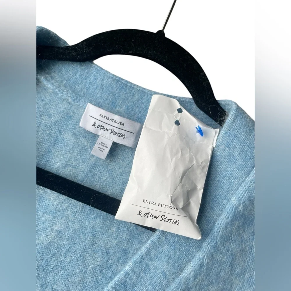 Paris Atelier & Other Stories Light Blue Wool Blend Cardigan Apple Button Small - Picture 4 of 5